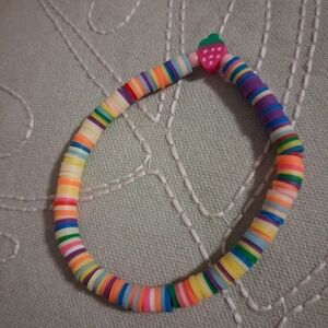 Multicolor Strawberry Charm Clay Bead Bracelet